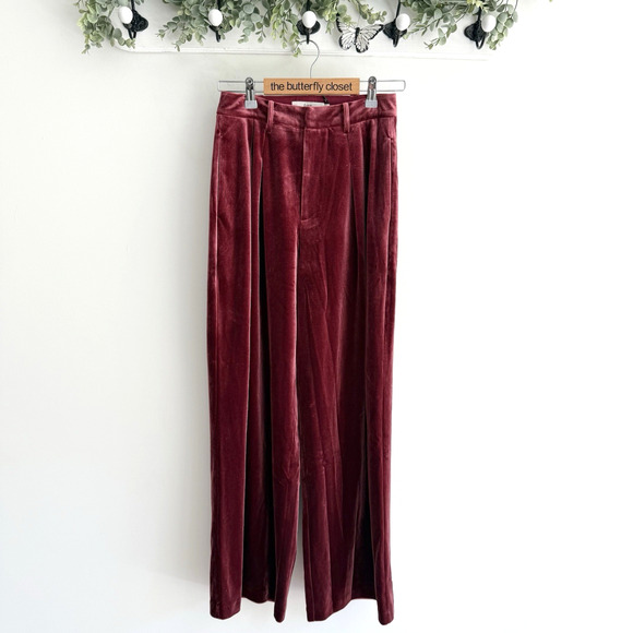 Love, Bonito Polina Pleated Velvet Straight Leg Trousers Burgundy Size 4 NEW - Picture 1 of 5
